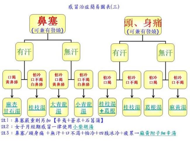 经典的感冒治症简易图表