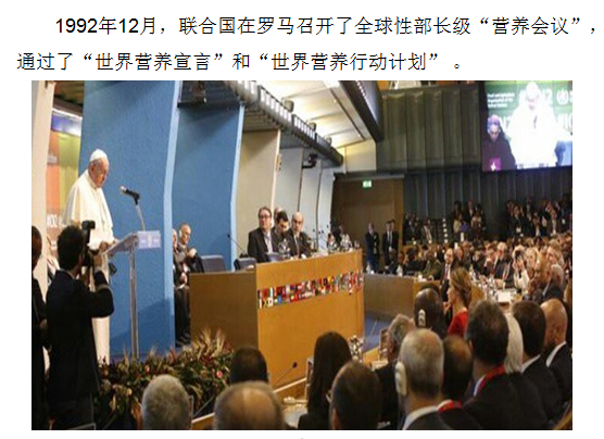 1992年12月联合国在罗马召开了全球性部长级“营养会议”